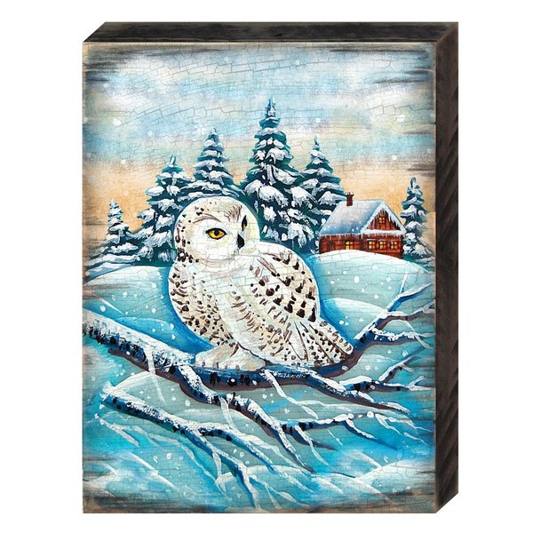 Designocracy 9521308 Winter Owl Wooden Block Graphic Art Design 95213B08